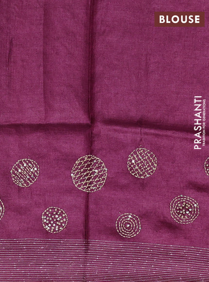 Pure tussar silk saree wine shade with embroidered buttas and thread woven border