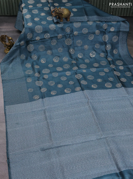 Pure tussar silk saree grey with embroidered buttas and thread woven border