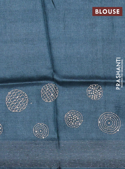 Pure tussar silk saree grey with embroidered buttas and thread woven border