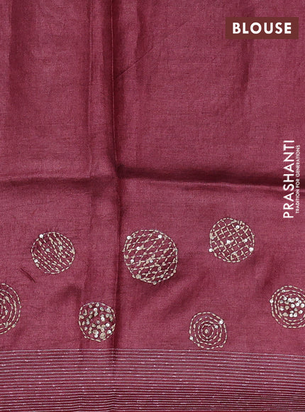 Pure tussar silk saree maroon with embroidered buttas and thread woven border