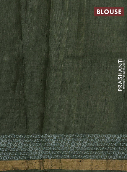 Pure tussar silk saree sap green with allover floral embroidery work and embroidery zari border
