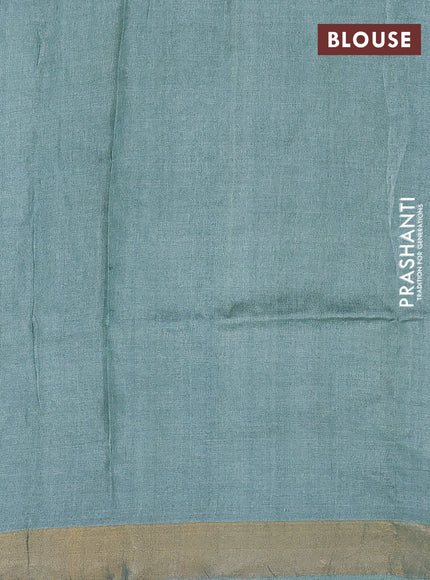 Pure tussar silk saree pastel shade of green with allover embroidery work and zari woven border