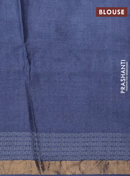 Pure tussar silk saree dark grey with embroidery work buttas and embroidery border