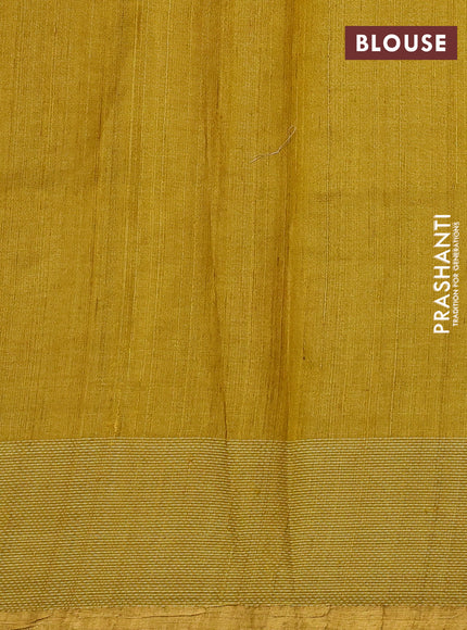 Pure tussar silk saree dark mustard with allover floral embroidery work and thread woven border