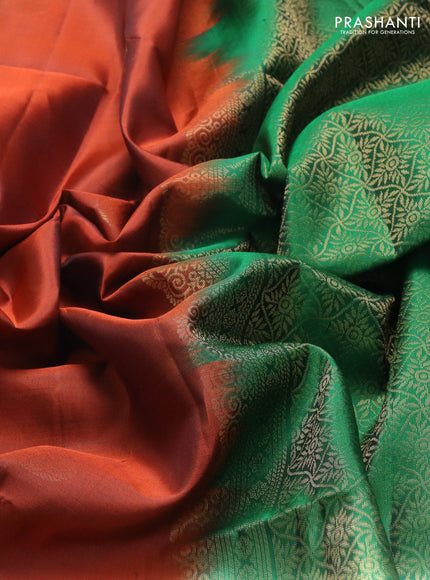 Pure soft silk saree rust shade and green with zari woven buttas and small zari woven border