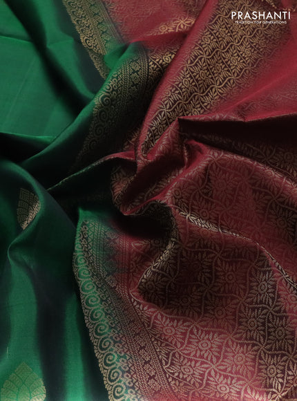 Pure soft silk saree bottle green and deep maroon with zari woven buttas and small zari woven border