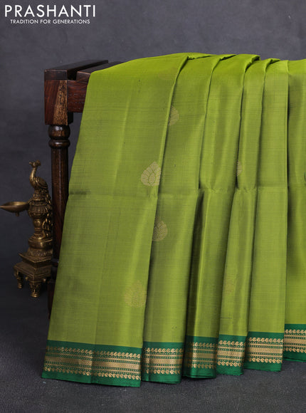 Pure soft silk saree mehendi green and green with zari woven buttas and small zari woven border