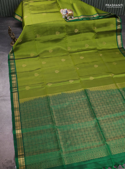 Pure soft silk saree mehendi green and green with zari woven buttas and small zari woven border