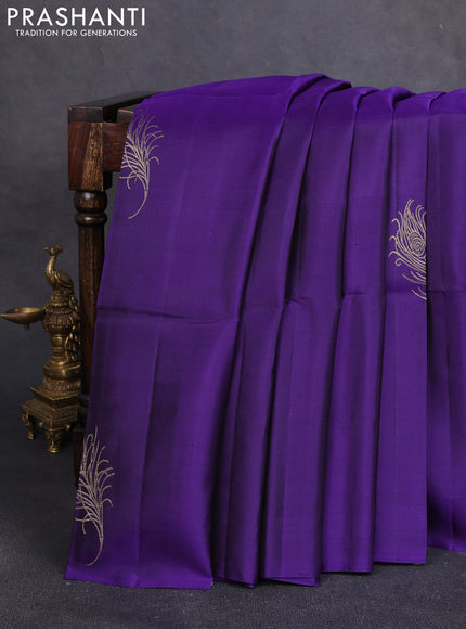 Pure soft silk saree violet with allover zari woven buttas in borderless style