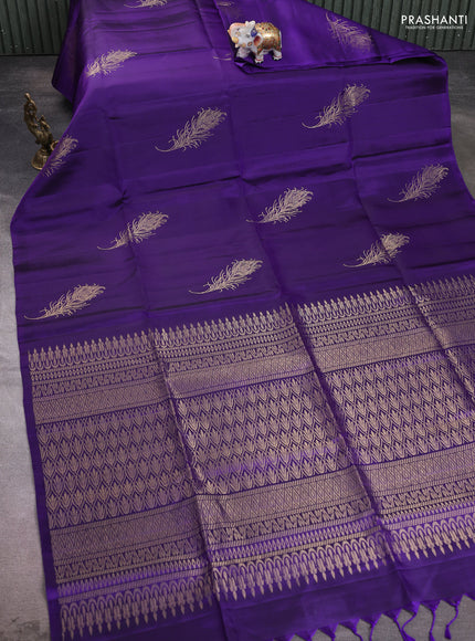 Pure soft silk saree violet with allover zari woven buttas in borderless style
