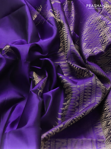 Pure soft silk saree violet with allover zari woven buttas in borderless style