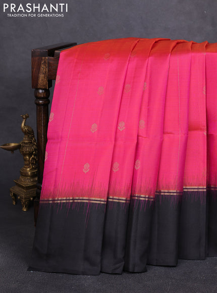 Pure soft silk saree dual shade of pink and black with allover zari weaves & buttas and zari woven simple border