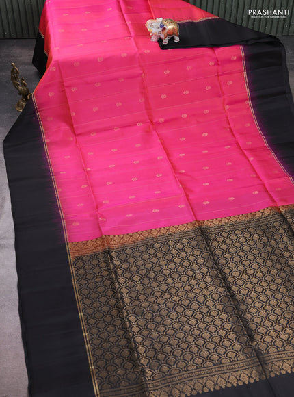 Pure soft silk saree dual shade of pink and black with allover zari weaves & buttas and zari woven simple border