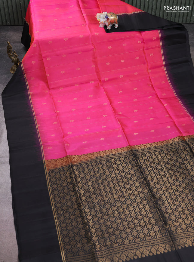 Pure soft silk saree dual shade of pink and black with allover zari weaves & buttas and zari woven simple border