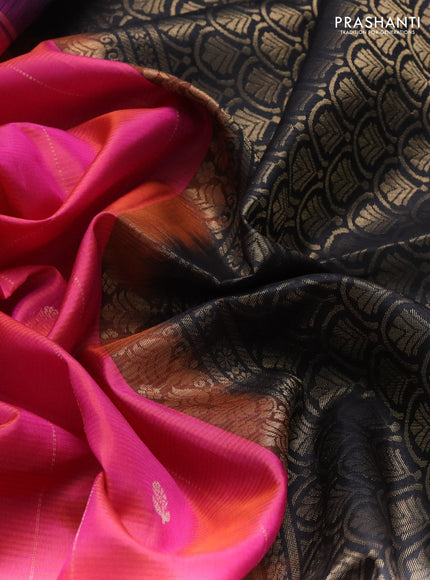 Pure soft silk saree dual shade of pink and black with allover zari weaves & buttas and zari woven simple border