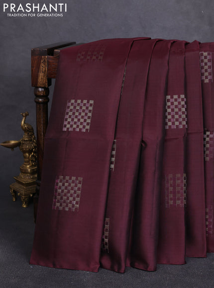 Pure soft silk saree deep maroon with allover box type zari woven buttas in borderless style