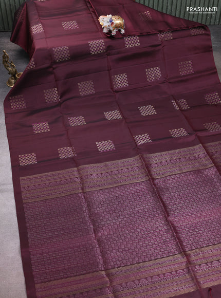 Pure soft silk saree deep maroon with allover box type zari woven buttas in borderless style
