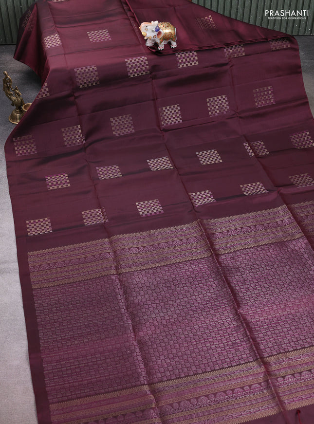 Pure soft silk saree deep maroon with allover box type zari woven buttas in borderless style