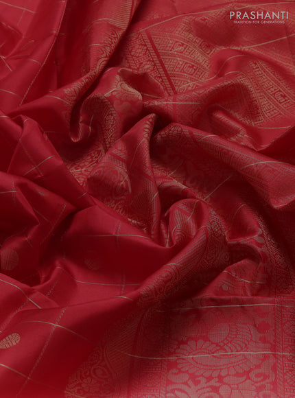 Pure soft silk saree red with allover zari checks & buttas in borderless style