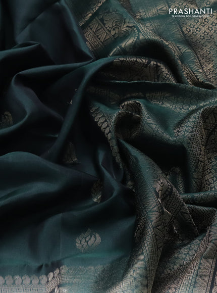 Pure soft silk saree bottle green with allover zari woven buttas and long zari woven butta border