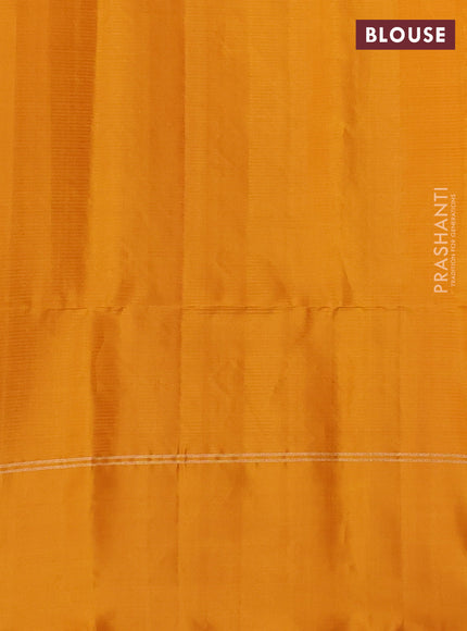Pure soft silk saree green and mustard yellow with allover zari weaves & muniya buttas and zari woven simple border