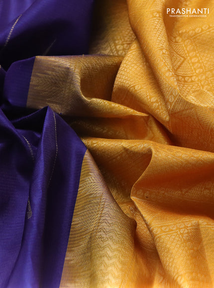 Pure soft silk saree navy blue and mustard yellow with allover zari weaves & muniya buttas and zari woven simple border