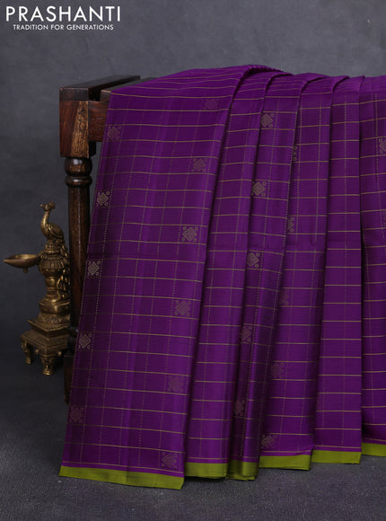 Pure soft silk saree purple and light green with allover zari checks & buttas and piping border