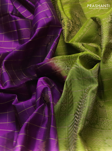 Pure soft silk saree purple and light green with allover zari checks & buttas and piping border