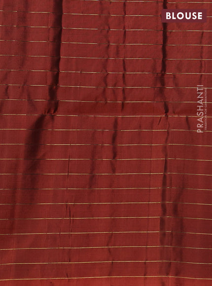Pure soft silk saree dark green and rust shade with allover zari checks & buttas and piping border