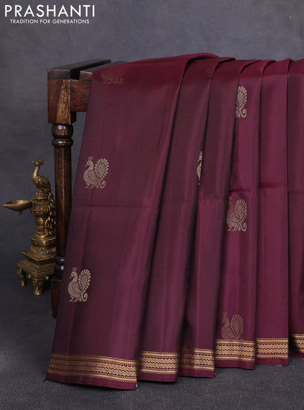 Pure soft silk saree wine shade with zari woven annam buttas and zari woven border