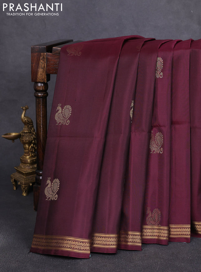 Pure soft silk saree wine shade with zari woven annam buttas and zari woven border