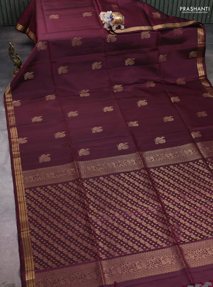 Pure soft silk saree wine shade with zari woven annam buttas and zari woven border