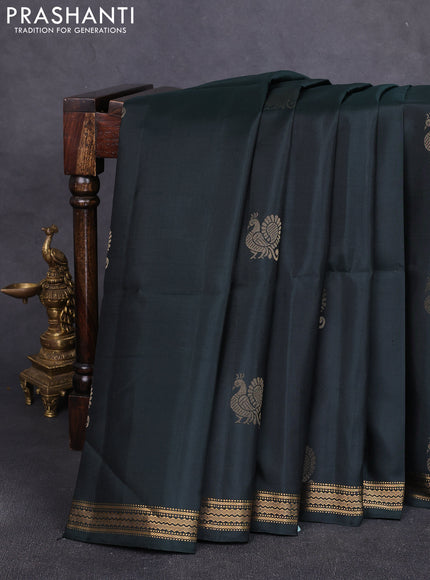 Pure soft silk saree bottle green with zari woven annam buttas and zari woven border
