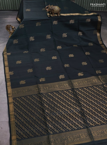 Pure soft silk saree bottle green with zari woven annam buttas and zari woven border
