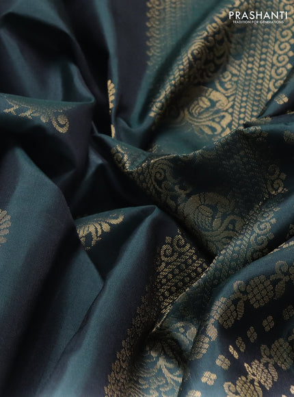 Pure soft silk saree bottle green with zari woven annam buttas and zari woven border