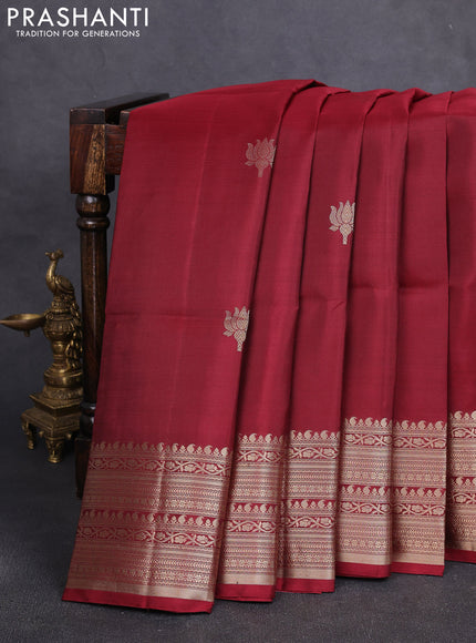 Pure soft silk saree maroon with zari woven floral buttas and zari woven border
