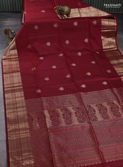 Pure soft silk saree maroon with zari woven floral buttas and zari woven border