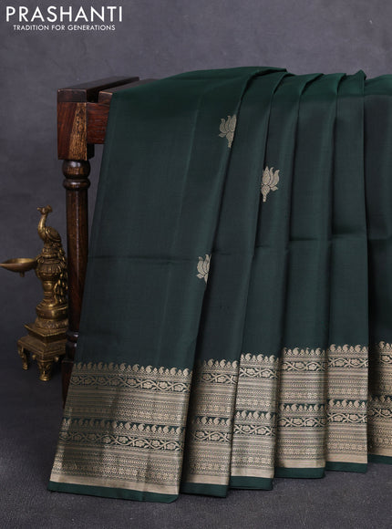 Pure soft silk saree bottle green with zari woven floral buttas and zari woven border