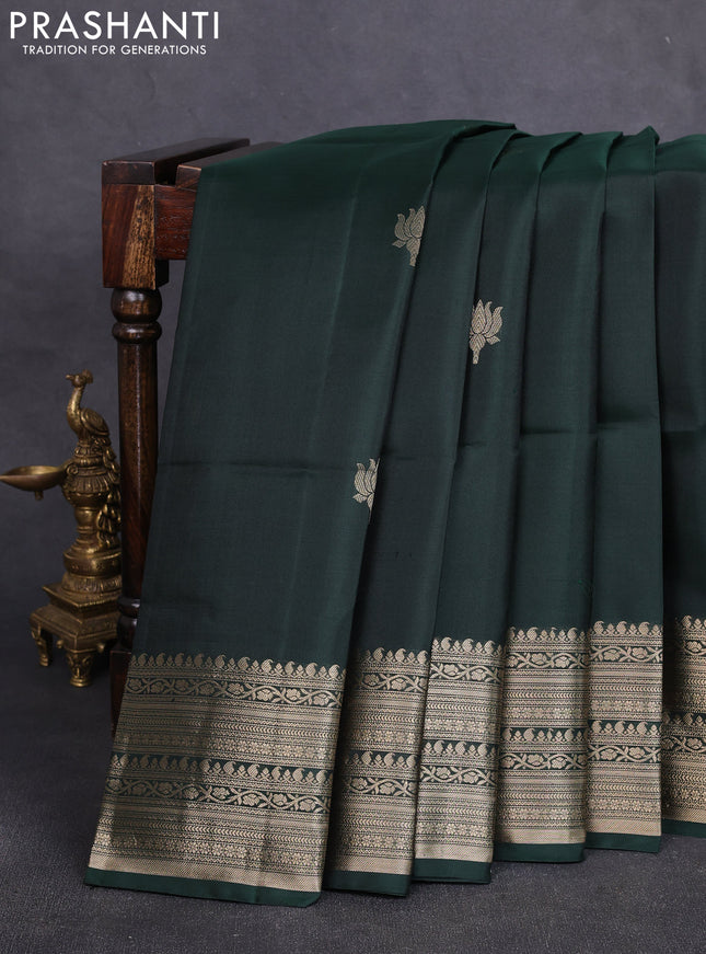 Pure soft silk saree bottle green with zari woven floral buttas and zari woven border