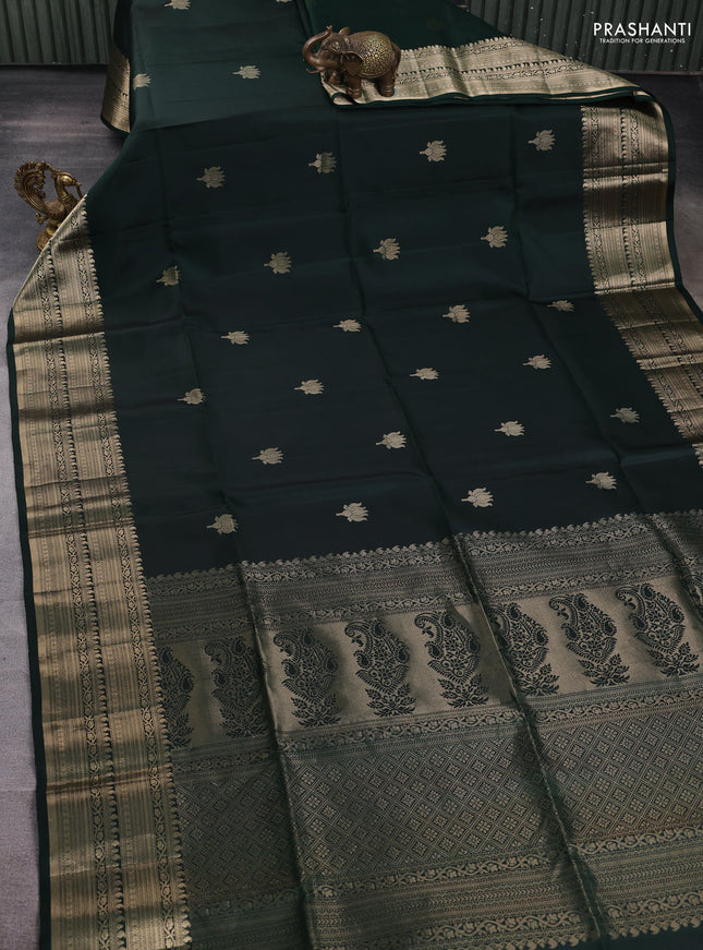 Pure soft silk saree bottle green with zari woven floral buttas and zari woven border