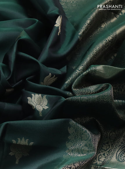 Pure soft silk saree bottle green with zari woven floral buttas and zari woven border
