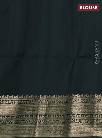 Pure soft silk saree bottle green with zari woven floral buttas and zari woven border