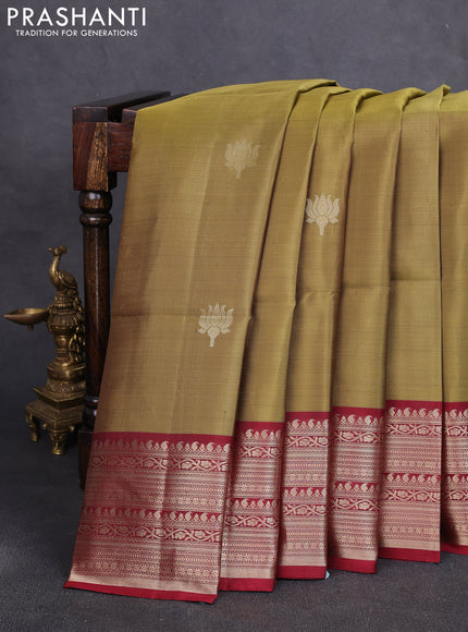 Pure soft silk saree elaichi green and maroon with zari woven floral buttas and zari woven border