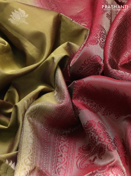 Pure soft silk saree elaichi green and maroon with zari woven floral buttas and zari woven border