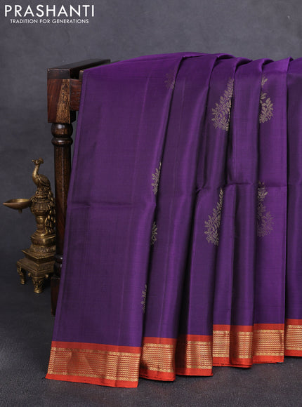 Pure soft silk saree violet and rustic orange with zari woven buttas and zari woven border