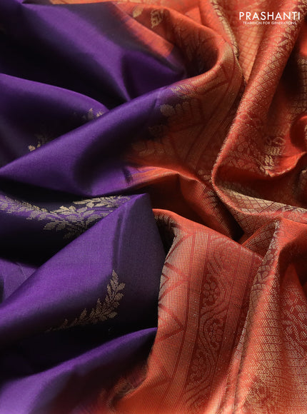 Pure soft silk saree violet and rustic orange with zari woven buttas and zari woven border