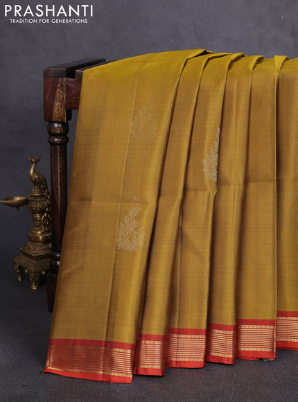 Pure soft silk saree dark mustard and rustic orange with zari woven buttas and zari woven border