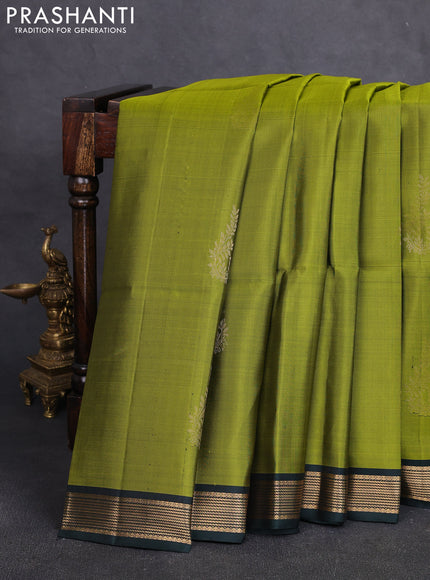 Pure soft silk saree mehendi green and bottle green with zari woven buttas and zari woven border