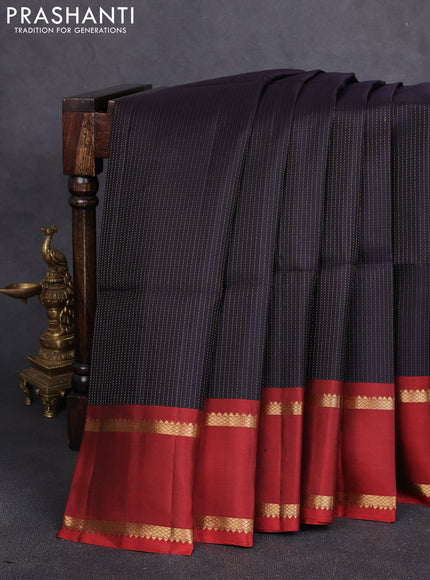 Pure soft silk saree deep jamun and rust shade with allover zari stripe pattern and rettapet zari woven border