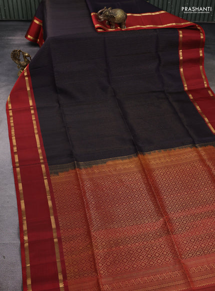 Pure soft silk saree deep jamun and rust shade with allover zari stripe pattern and rettapet zari woven border